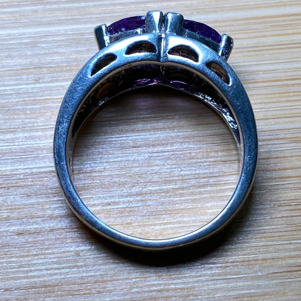 Vintage Women's Purple Gemstones Marquise Amethyst Ring 925 Sterling Silver - Picture 4 of 15